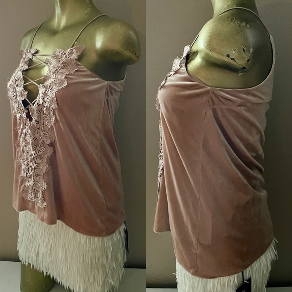 DO+BE Chic Champagne Velvet LACE-UP Cami TOP Medium - Picture 4 of 13